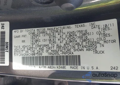 2012 Toyota Tacoma Prerunner z USA, uszkodzony, nr VIN 5TFJX4GN4CX007599